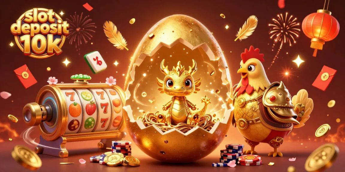 Engage with slot deposit 10k in a vibrant 3D casino scene featuring golden dragon, poker chips, and dynamic gaming elements.