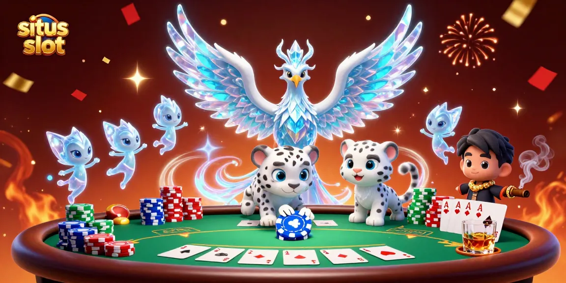 Gali kemenangan di situs slot dengan ilustrasi kasino 3D menawan yang menampilkan gulungan slot dan pemenang jackpot.