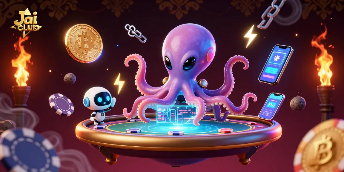 Engage with Jai club and its crypto casino features in this vibrant 3D cosmic scene.