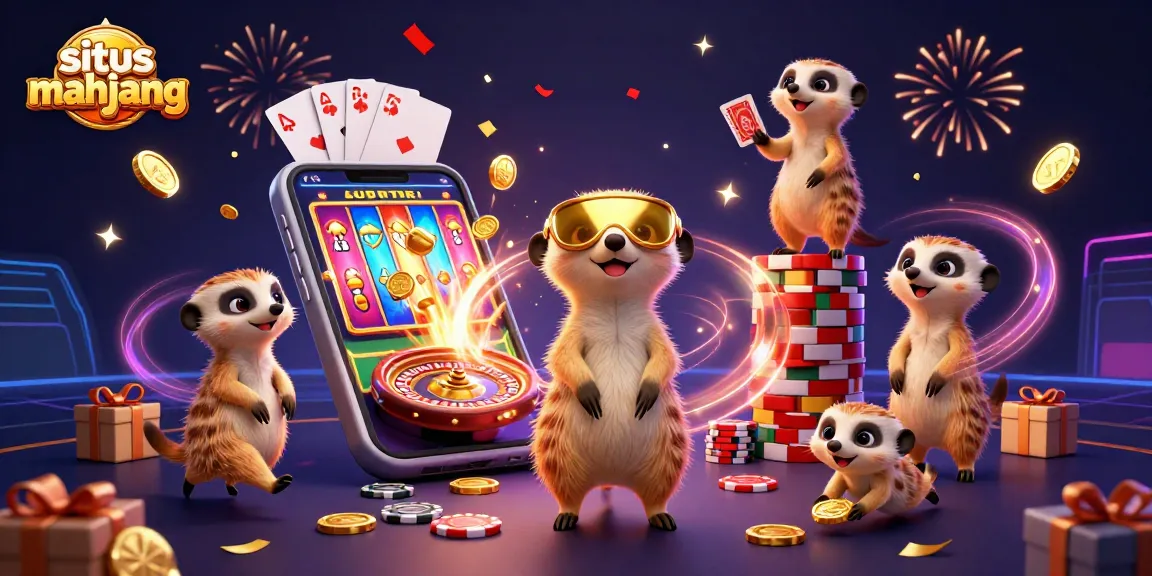 Experience thrilling gameplay at situs mahjong with meerkats managing a vibrant casino environment.