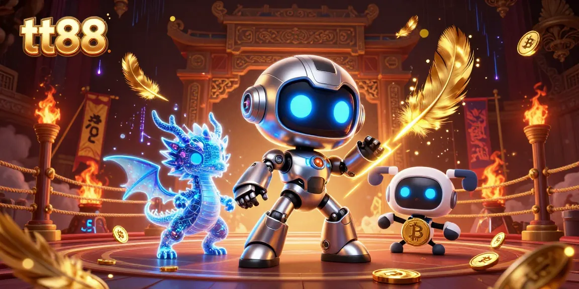 Join the excitement at tt88 with a dynamic 3D illustration showcasing a futuristic casino scene and gaming elements.