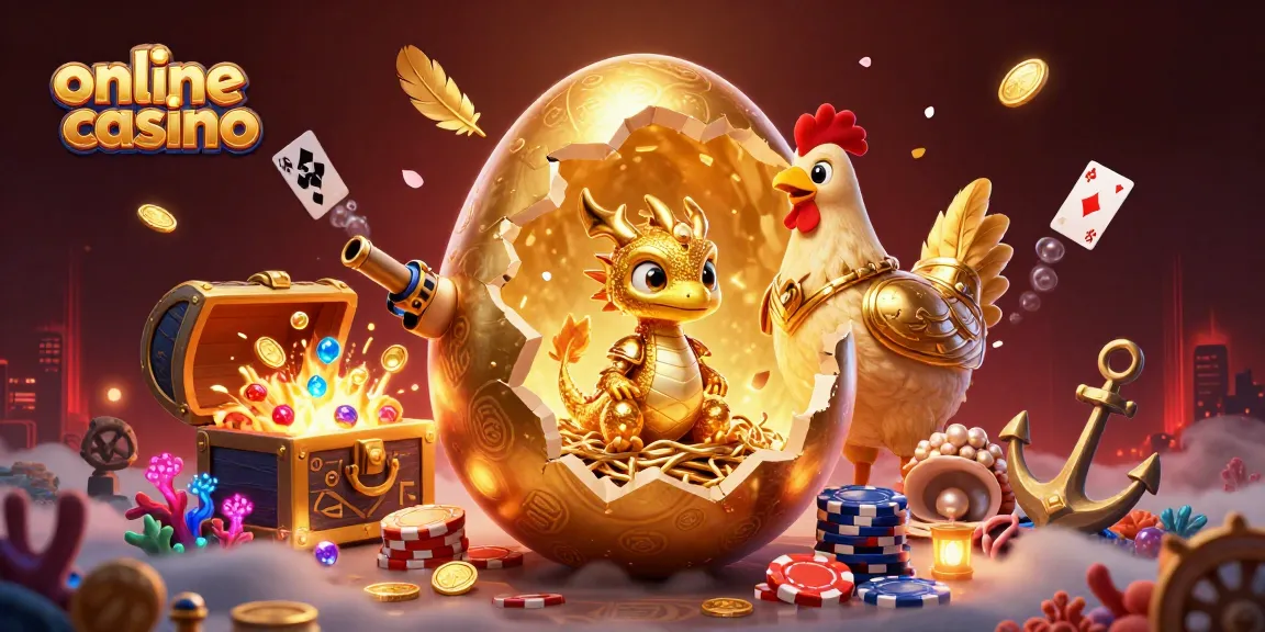 Experience the thrill at our online casino with a baby dragon revealing treasures on poker chips.