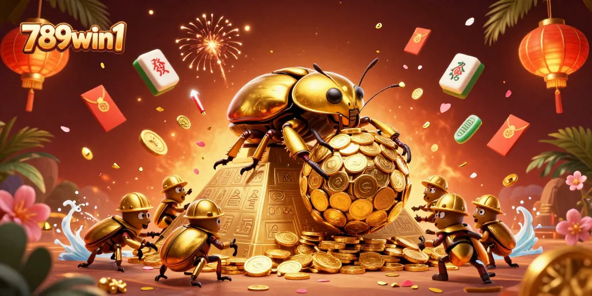 Join the fun at 789win1 with vibrant casino elements and an engaging lucky beetle adventure.