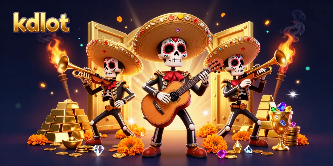 KDSlot’s vibrant illustration featuring a colorful mariachi band surrounded by treasures, capturing the essence of gaming excitement.